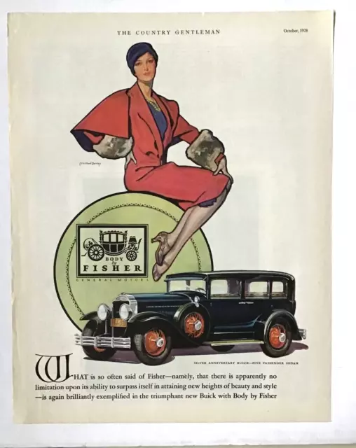 1928 magazine ad for Fisher Body - Silver Anniversary Buick Sedan, Barclay art