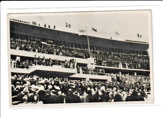 alte Postkarte Berlin-Das Olympia-Stadion bei der Eröffnung, Blick auf Führerlog