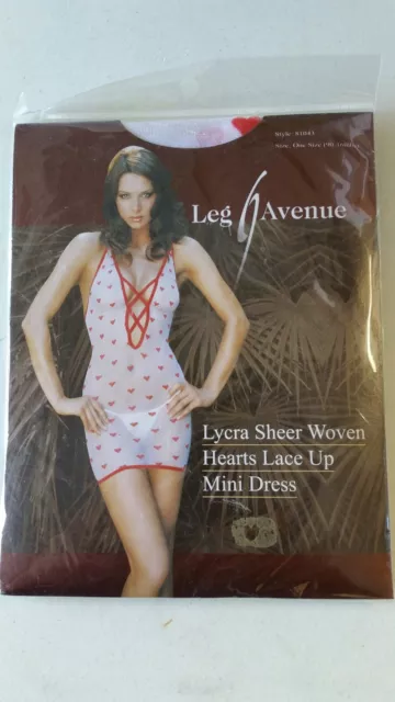 Leg Avenue Lycra Sheer Woven Hearts Lace Up Mini Dress White