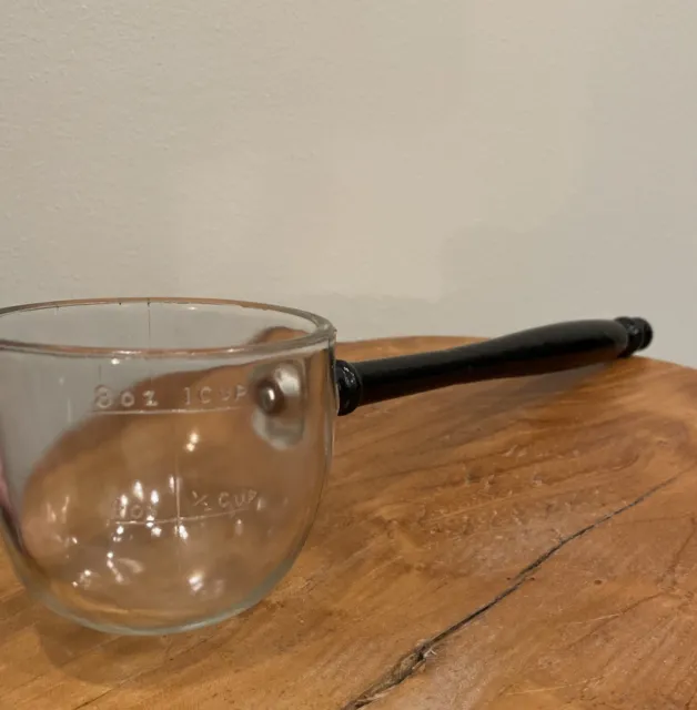 Antique Primitive Glass 1 Cup Ladle Scoop Dipper Wood Handle Apothecary Decor