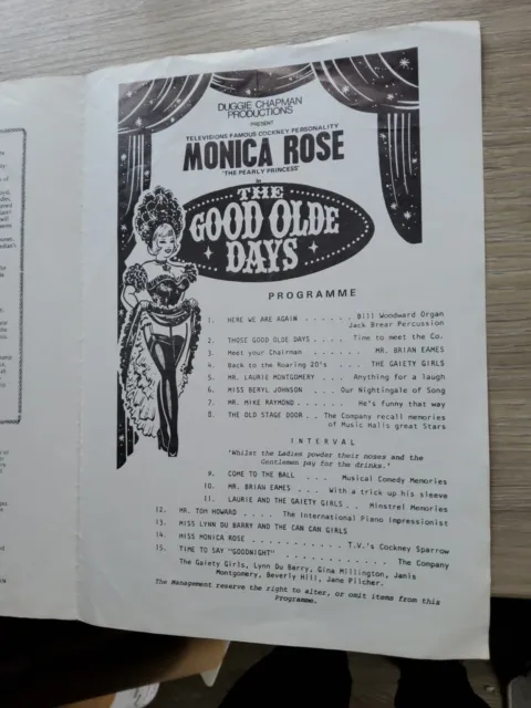 Music Hall Theatre Programme 1970S,Barnsley Civic,Monica Rose,Beryl Johnson