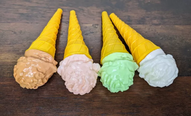 VTG Lot of 4 Multicolor Artificial Plastic Fake  Ice cream Cones Toy  Hong Kong 2