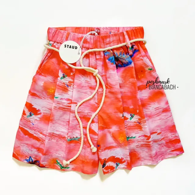 NWT STAUD High Waisted Paperbag Shorts Size 0 orig $185