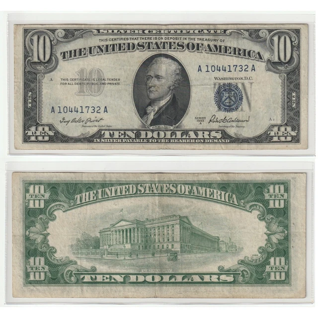 Rare 1953 $10 Ten Dollar United States Silver Certificate Blue Seal Bill