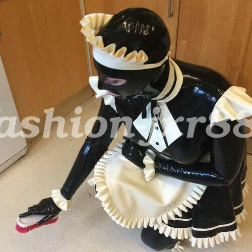 Gonna in lattice dress rubber maid bianco e nero donna ruffle 100% gomma abito cosplay