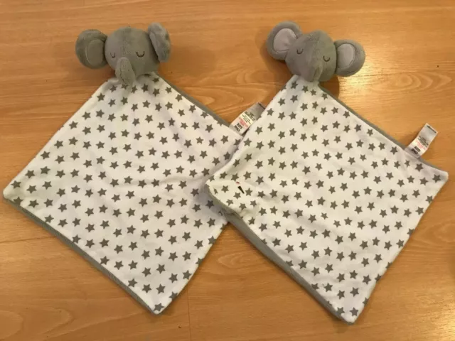 George Asda Sleeping Elephant Star Design Soft Comforter Baby Blankies x 2