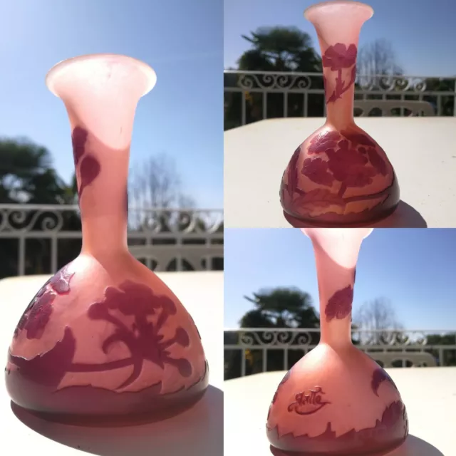 RARE petit vase Emile Gallé  pâte de verre multicouche dégagé à l'acide début XX