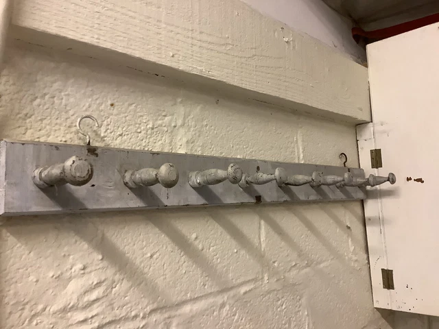 Vintage Original French Wooden Coat & Hat Rack Old Grey/blue Paint Charming