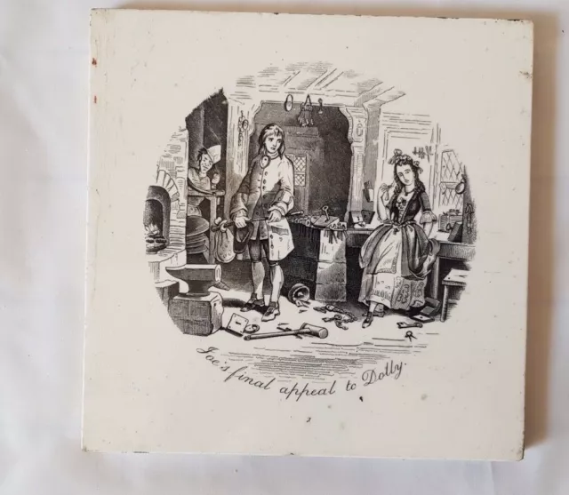 19TH CENTURY 'JOE'S FINAL APPEAL TO DOLLY ' NARRATIVE THEME charles dickens TILE