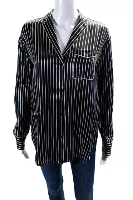 Rag & Bone Womens Silk Striped Long Sleeve Button-Up Blouse Top Black Size XS