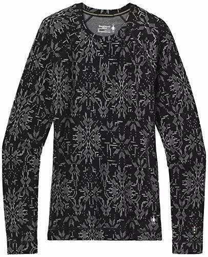 Smartwool Merino 250 Baselayer Pattern Crew Women's Top Black Snowflake L