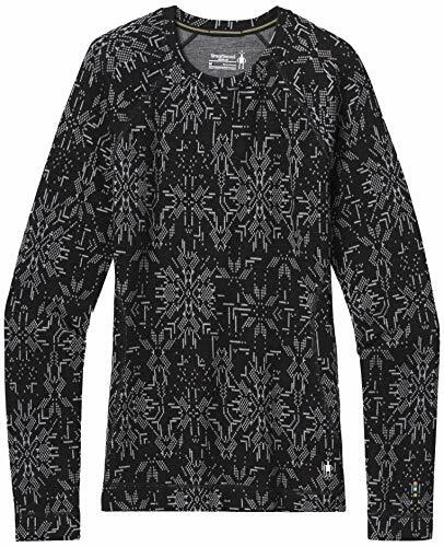 Smartwool Merino 250 Baselayer Pattern Crew Women's Top Black Snowflake XL