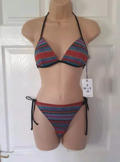 Brandneu mit Etikett Jacquard-Bikini-Krawatte seitlich Neckholder-Krawatte Fettgesicht Größe 8