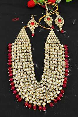 Ethnic Kundan Bollywood Fashion Gold tone Indian Earrings Bridal Necklace Set