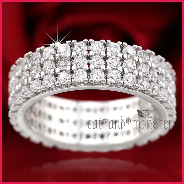 9Ct White Gold Gf Women Girls Solid 6Mm Wedding Dress Cocktail Crystal Band Ring