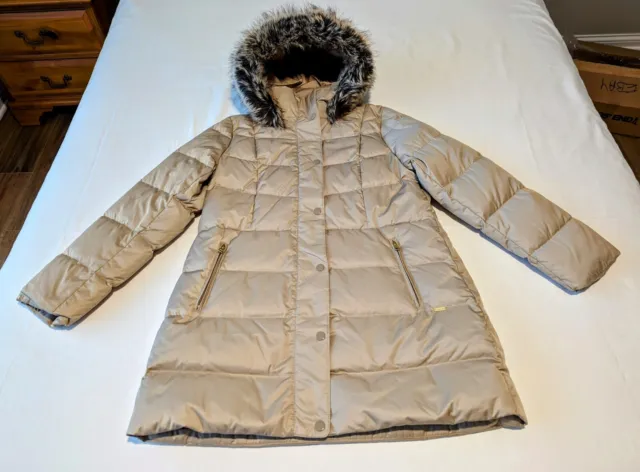 NWT Lands End TAN Women's Down 600 Fill Power Winter Coat Jacket Size LARGE