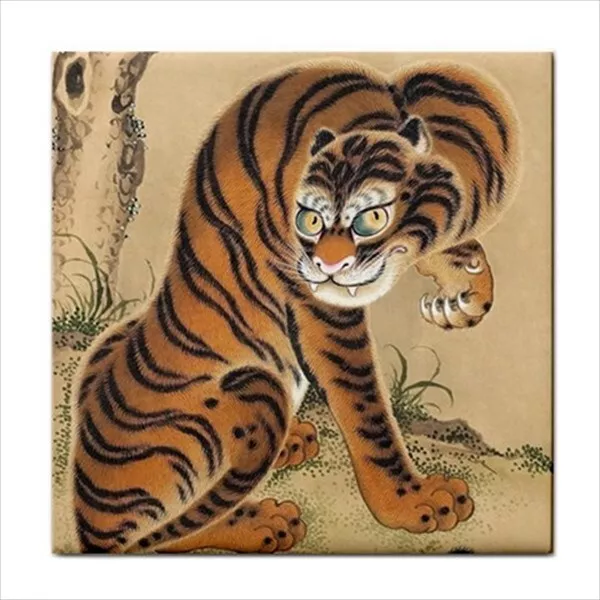 Tiger Cleaning Its Paw Matsui Keichu Japanese Art Border Backsplash Ceramic Tile