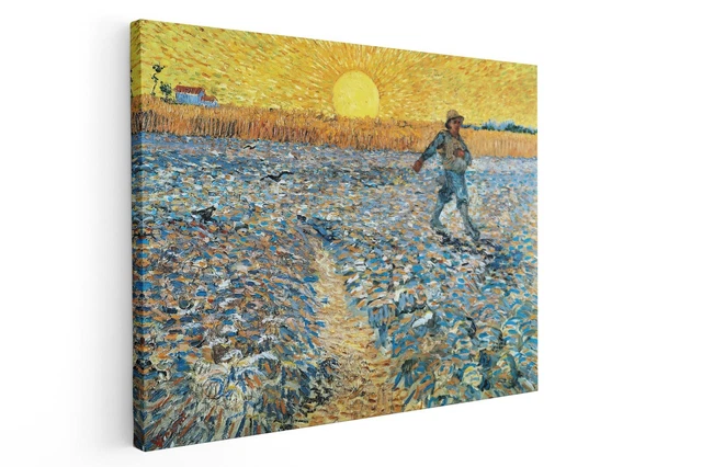 Tableau Toile Van Gogh "Le Semeur Au Soleil Couchant" - Reproduction Décorative Sur Châssis Bois, Neuf Italie