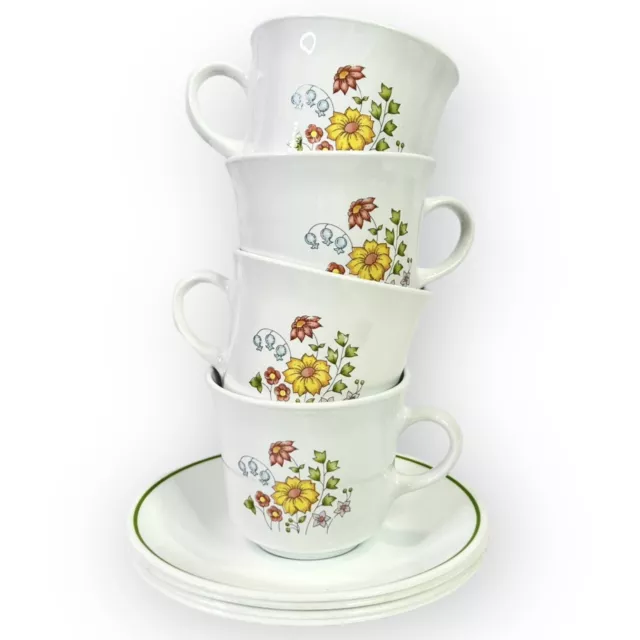 Corelle Spring Meadow Coffee Tea Cup & Saucer Corning Set 8 Piece Vintage Floral