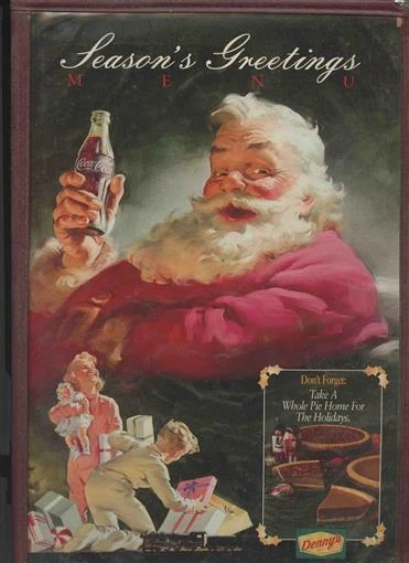 Denny's 14 Page Menu Santa Claus Coca Cola Seasons Greetings 1996 Christmas