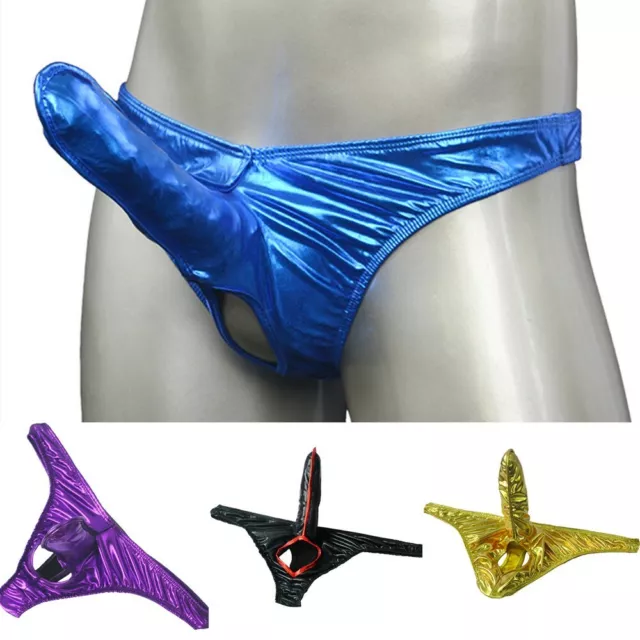 Men's Underwear Closed Penis Sheath Sexy Latex Briefs Wetlook G-string