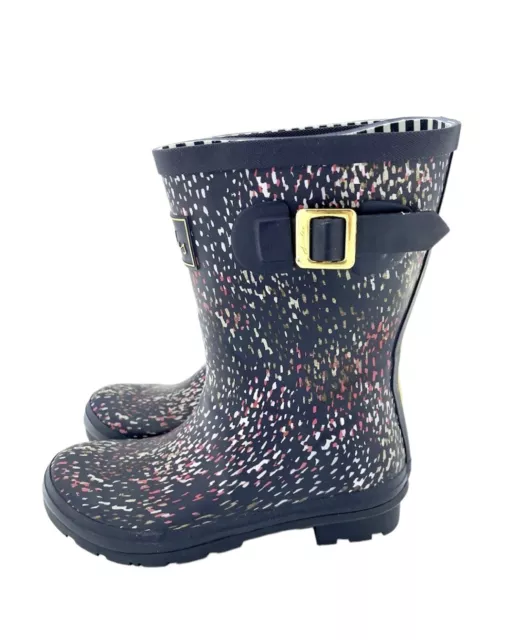 Joules Boots Molly Rain Mid Calf Rubber Boots Navy Speckle Waterproof 7 SH18
