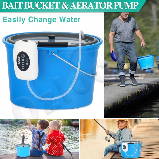 ADJUSTABLE CLIP FISHING Aerator Oxygen Pump for Different Bait Bucket Sizes  $43.67 - PicClick AU