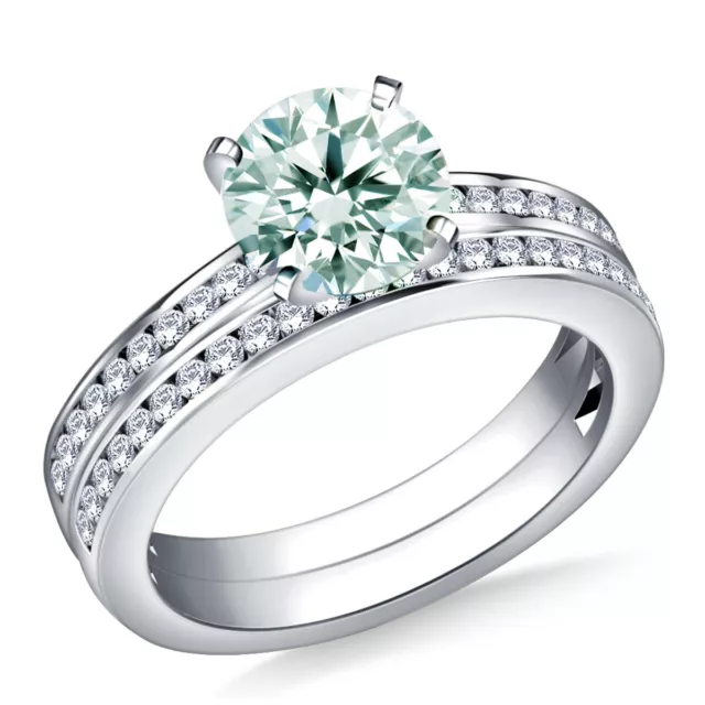 3.52Ct Vvs1 Blue White Moissanite Diamond Round Matching Bridal Silver Ring