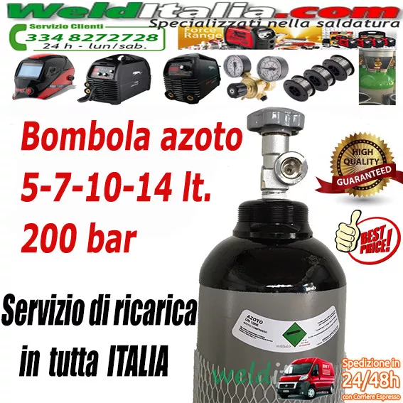 Bombola Miscela Azoidro Azoto Idrogeno 5 % Da 5-7-10-14-27-50 Lt. 200 Bar Carica 2