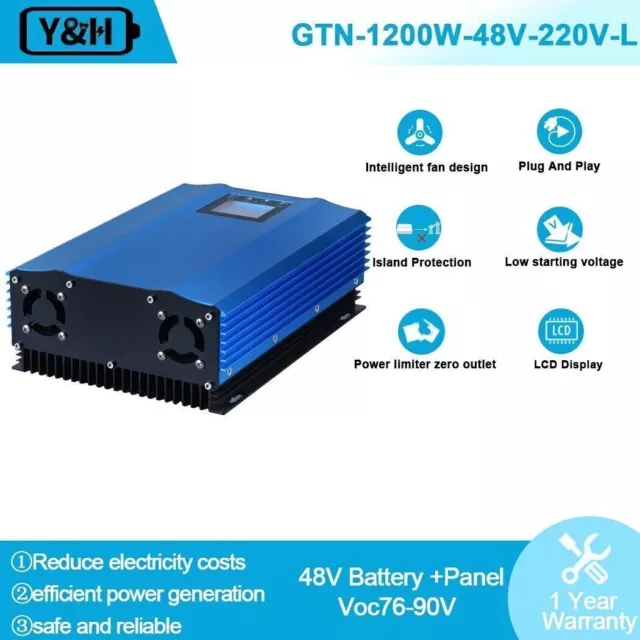 1200W Grid Tie Inverter DC55-90V to 230VAC Power Limiter MPPT Pure Sine Wave LCD