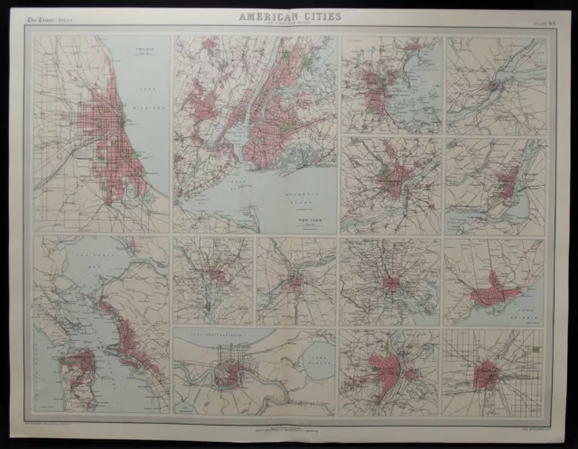 Antique Map: United States American Cities by John Bartholomew, Times Atlas 1922