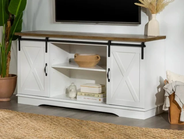 TV Stand -Farm House/Barn Door Style - White/Reclaimed Barn-wood 