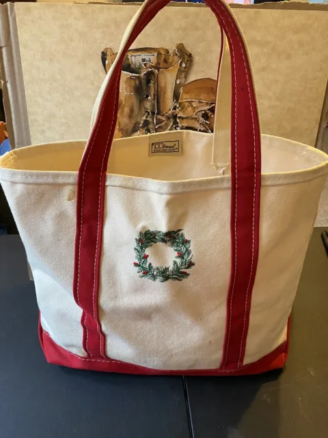 L L Bean Freeport Maine Canvas Boat And Tote Natural Green Trim Size XL