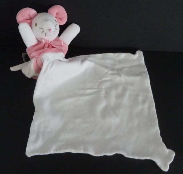 Dc3. Doudou Plat Sucre D'orge Souris Velours Rose Mouchoir Blanc - Ttbe