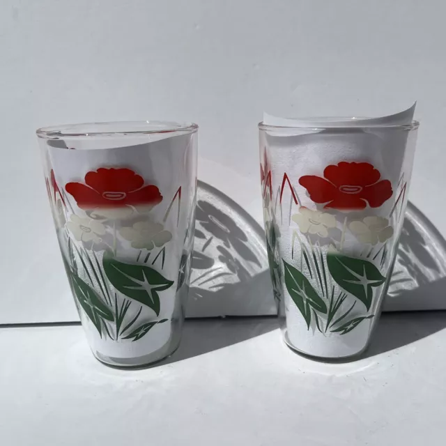 Vintage 1950’s MCM Swanky Swig Drinking Juice Glasses Poppy Red White Green