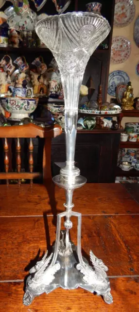 Antique Silver Plated Epergne Centre Piece With Glass Flute ~ Mythical Beasts