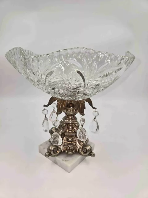 Genuine Monarch Clear Crystal Cut Glass Design Prism Centerpiece on Marble Base
