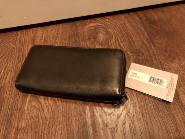 TUMI Modernist ZIP-ARND Travel Case Black Leather Wallet Clutch - New