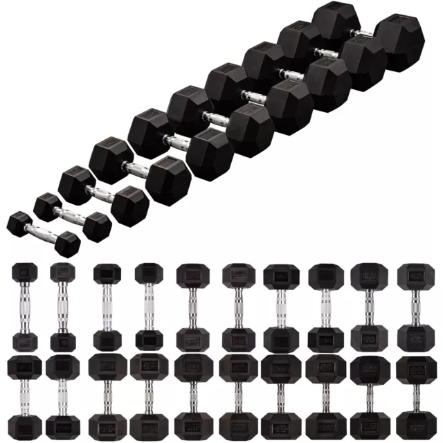 Hex Dumbbells Cast Iron Hexagonal Rubber Encased Home Gym Hand Weight 1-30KG