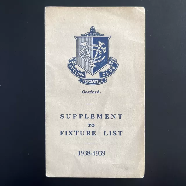 Catford Cycling Club supplemento versatile per lista apparecchi 1938-1939 raro
