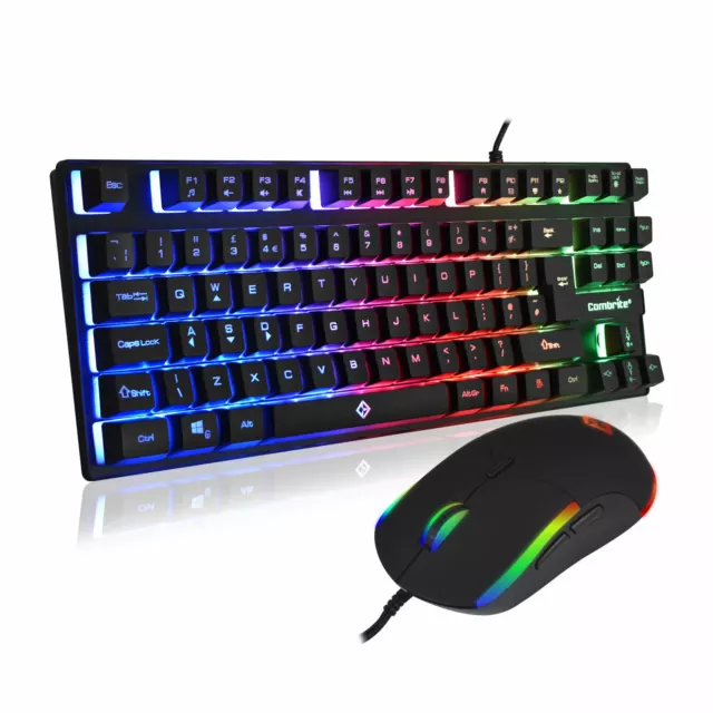 TKL Slim Gaming Keyboard And Mouse Set Rainbow LED For PC Laptop PS4 Xbox UK