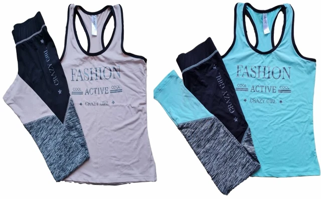 Completo Donna Leggings Love And Bra T-Shirt Sport Canotta Aderente Fitness Fit