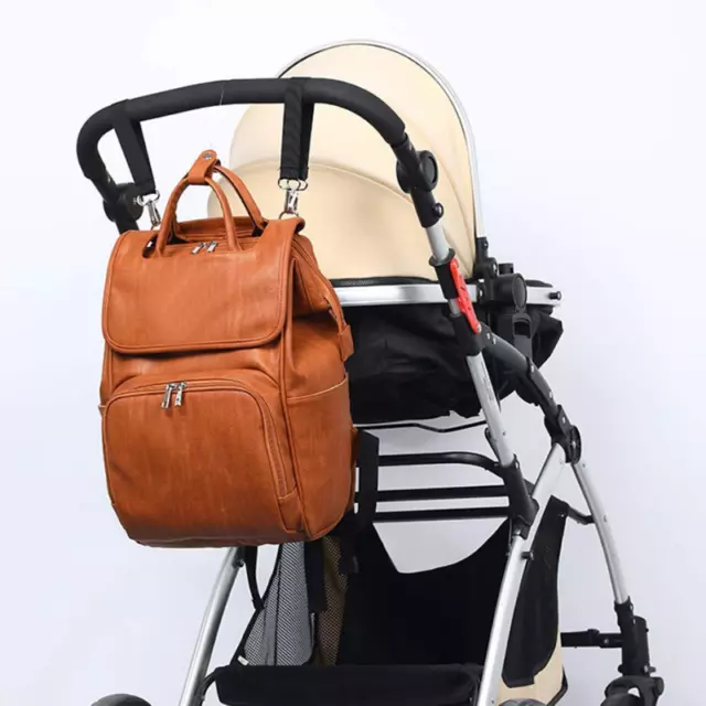 Brown Faux Leather PU Mummy Diaper Backpack Baby Nappy Travel Bag Changing Pad 11