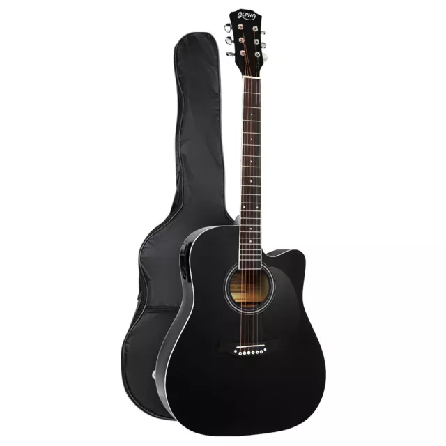 Alpha 41” Inch Electric Acoustic Guitar Wooden Classical Full Size EQ Bass Black