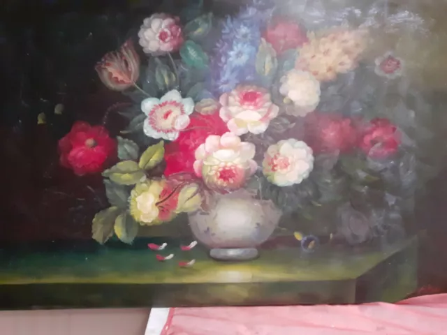 Quadro vaso fiori Dipinto a Mano Olio Su Tela  60x90 con telaio soggetto unico