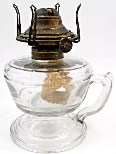 Antique Kerosene Oil Footed Hand Lamp Clear Glass LISA Thuro 1 273 Unique Streak