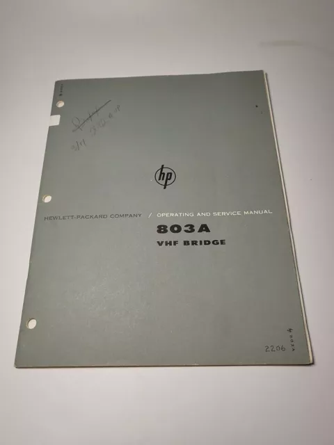 HP 803A ~ VHF Bridge ~ Operating & Service Manual