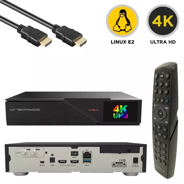 Dreambox DM900 RC20 UHD 4K E2 Linux PVR 1x DVB-S2X MS Twin Sat Receiver Schwarz