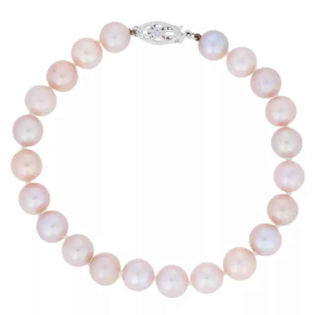 Nuevo Cultivada Pulsera de Perlas 7" - 14k Oro Blanco Anudado Hilos