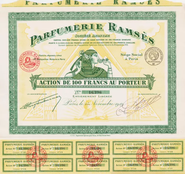 Parfumerie Ramses - Action De 100 Francs 1919 - France